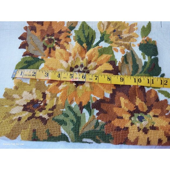 Penelope Soleil sunflower needlepoint canvas partially completed on wood frame - Picture 8 of 8